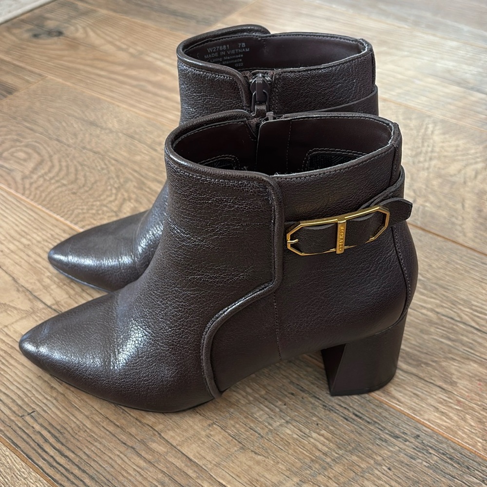 Cole Haan Brown Ankle Boots with Gold Buckle